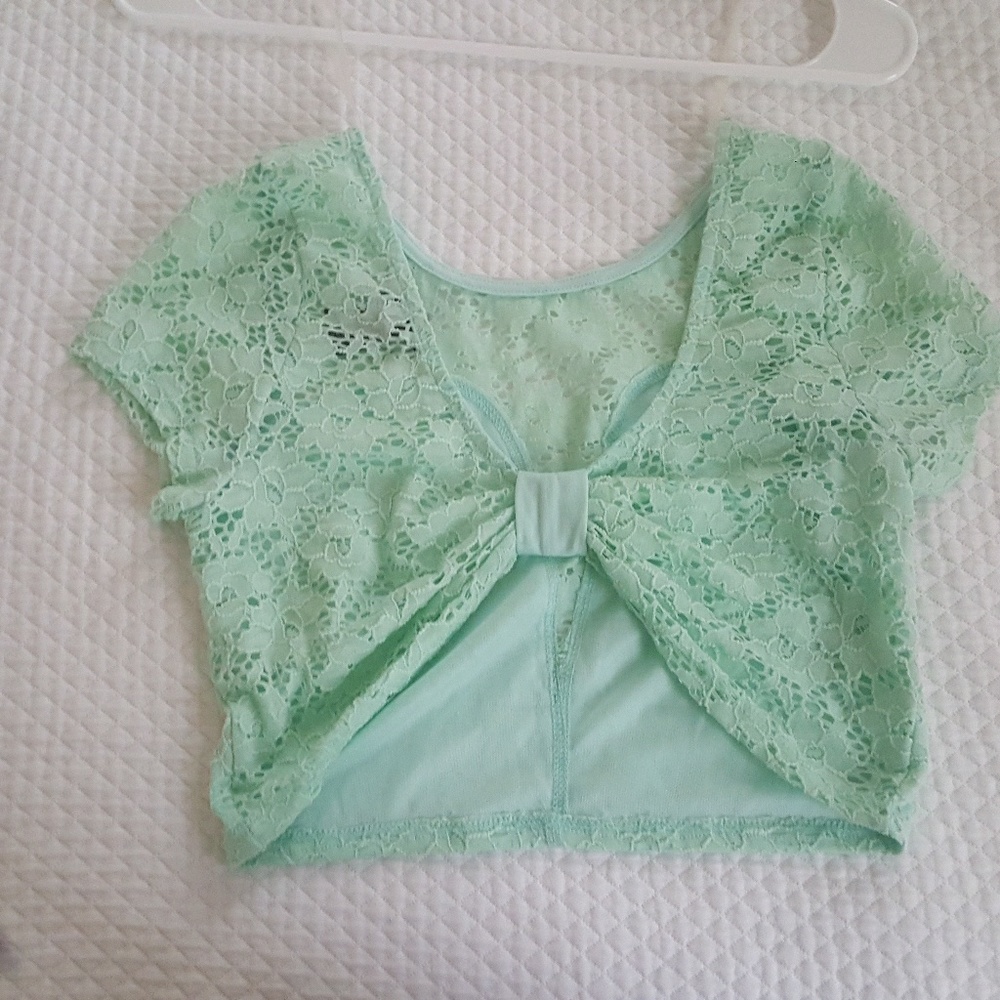 Net Mint Crop Top - Picture 2 of 3